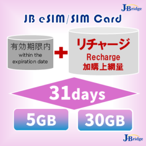 recharge31d 【JBeSIM/SIM】<br>Extend 31 days<br>Recharge 5GB/30GB