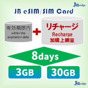 【JBeSIM/SIM】<br>Extend 8 days<br>Recharge 3GB/30GB